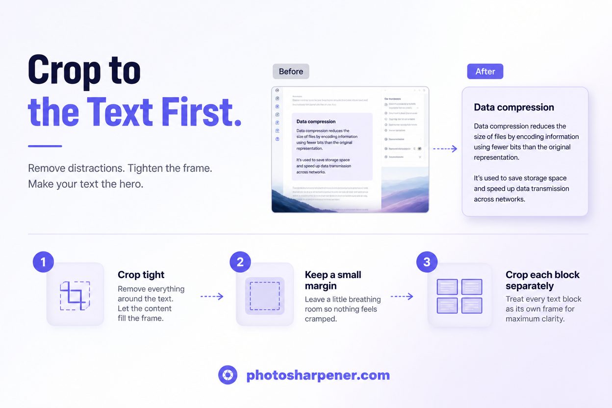 Infographic showing how to crop tightly around text before enhancement