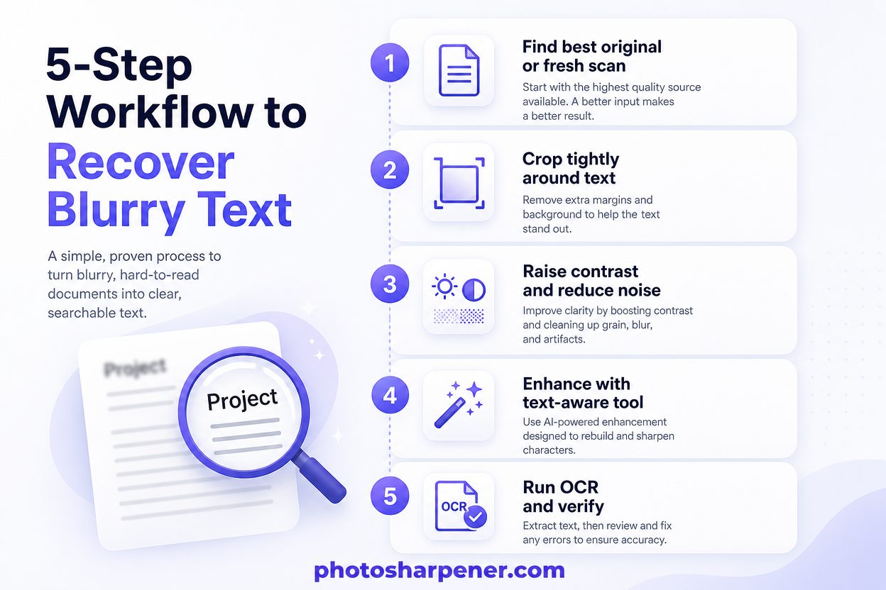 Five-step blurry text recovery workflow