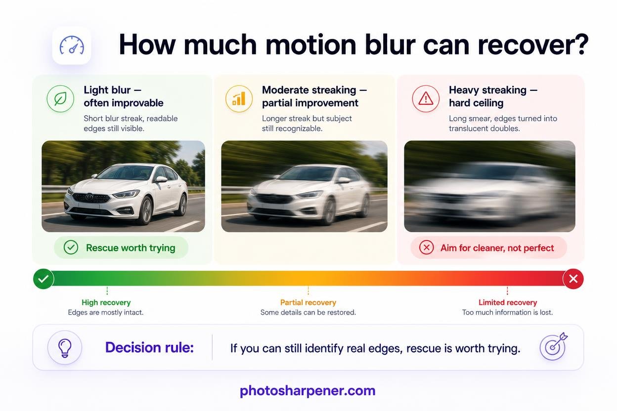 Infographic: how much motion blur can recover — light blur to heavy streaking