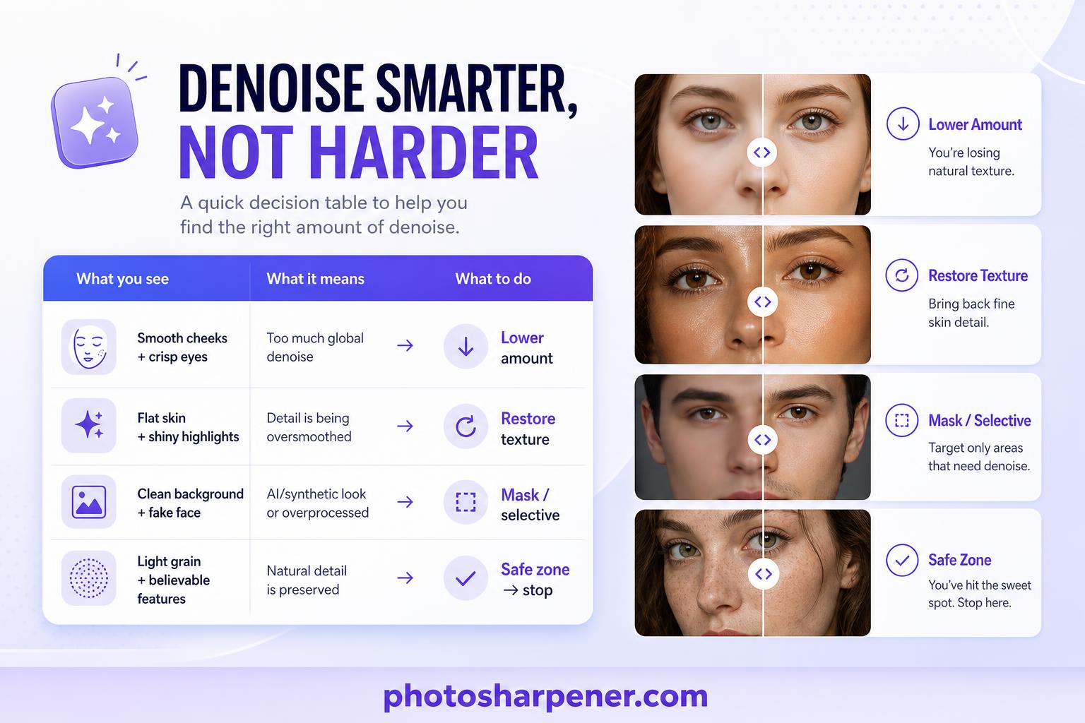 Common portrait denoise symptoms and the safer next adjustment to try