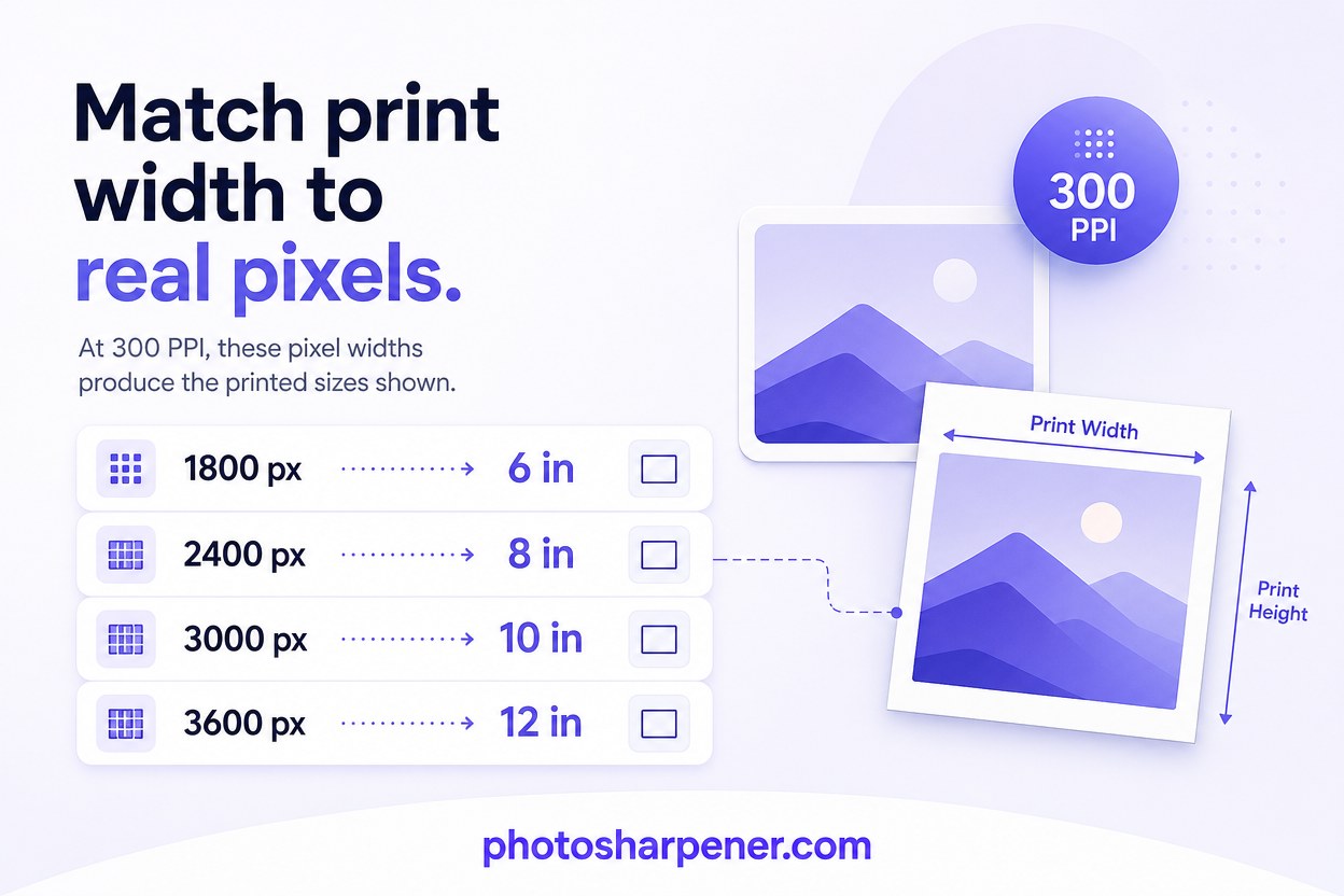 Print width versus pixel width at 300 PPI for newspaper restoration outputs