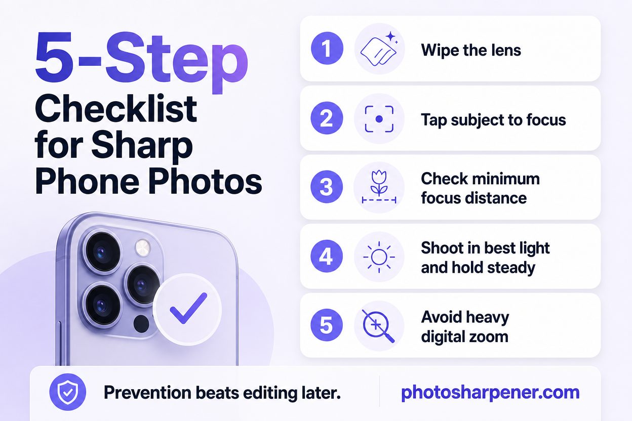 Five-step checklist for sharp phone photos