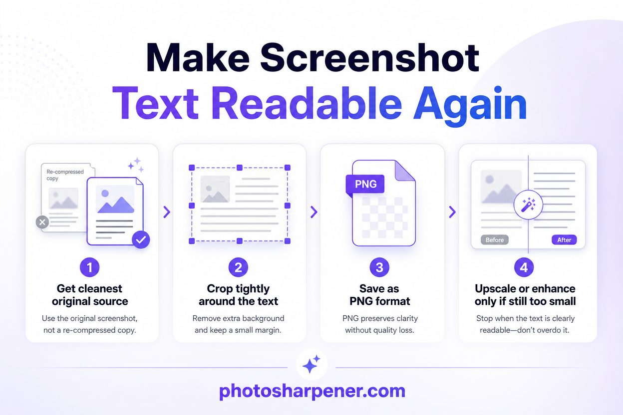 Four-step workflow to make blurry screenshot text readable again